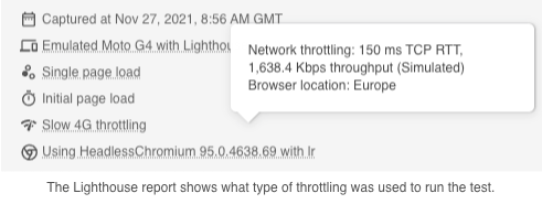 Lighthouse reports show the throttling method that was used in the settings