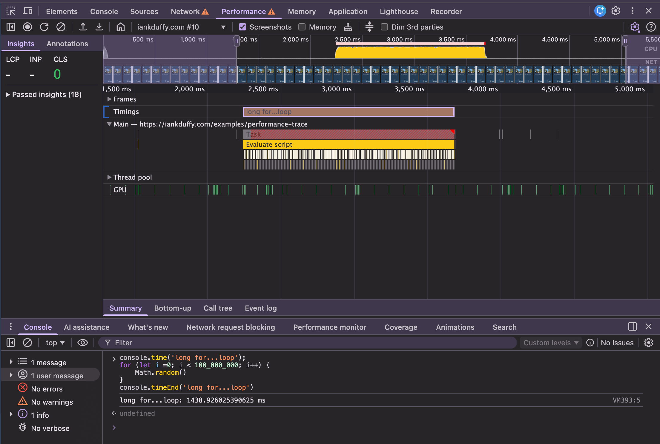 Trace where track for console time has been added