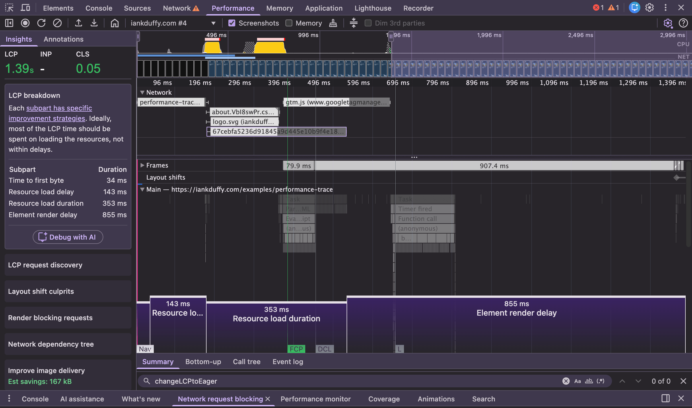 Insights for LCP breakdown showing its own timespan annotation