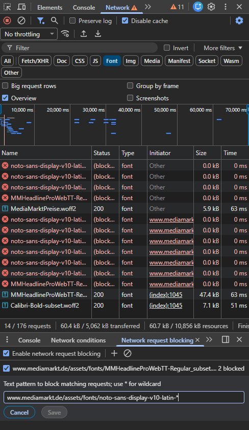 Network panel showing how to block requests