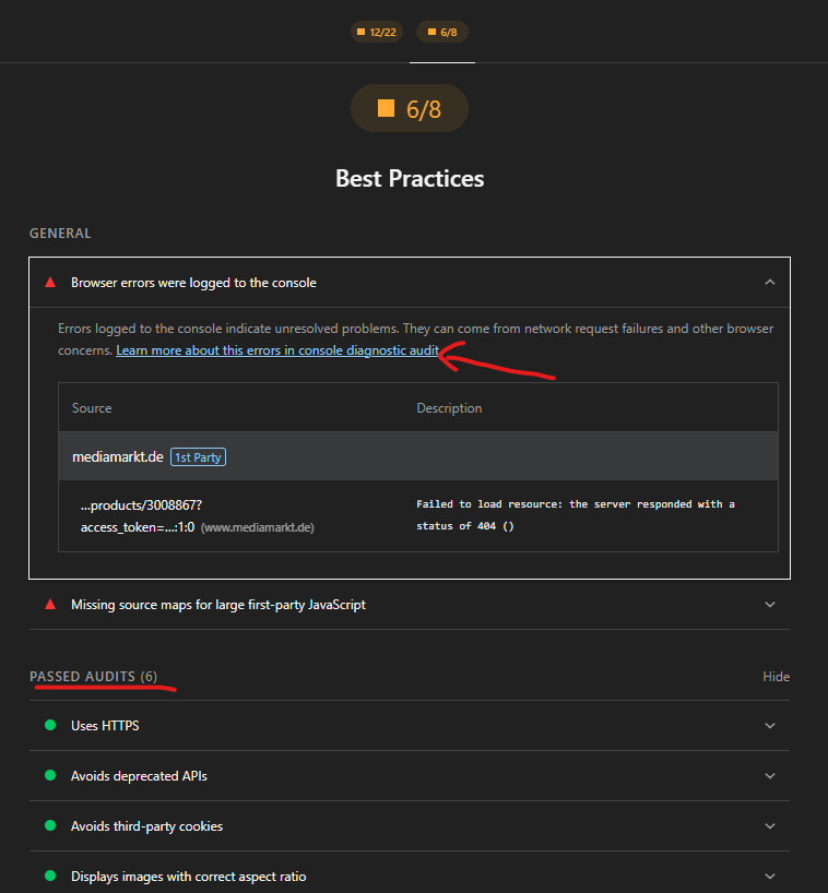 Lighthouse audit results showing performance improvements