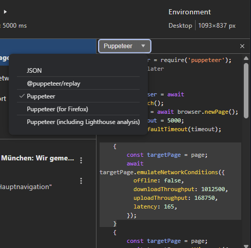 Recorder panel showing export options
