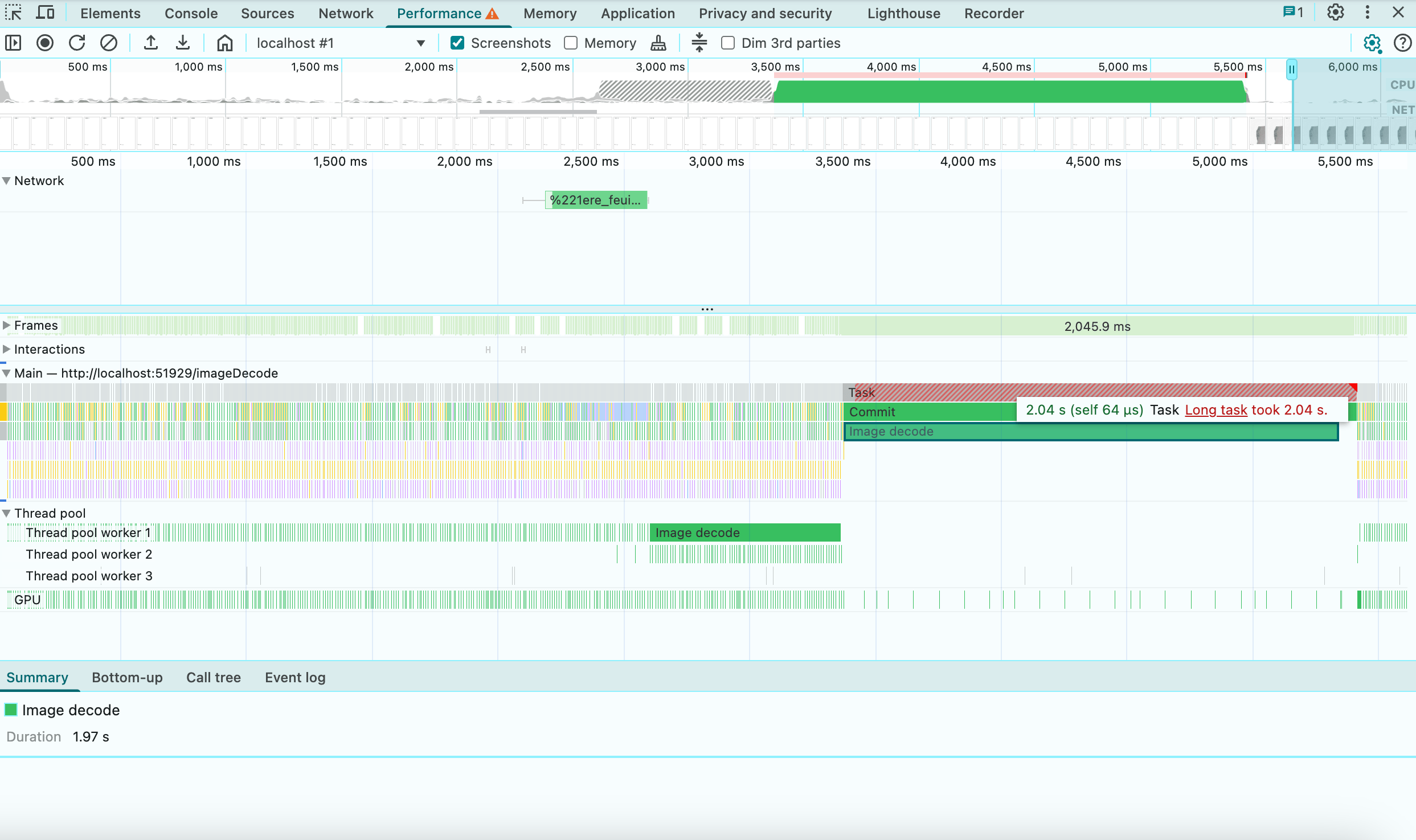 Profiling results before the fix