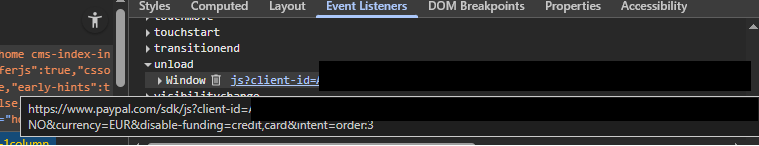 PayPal iframe causing BFCache blocking with unload event