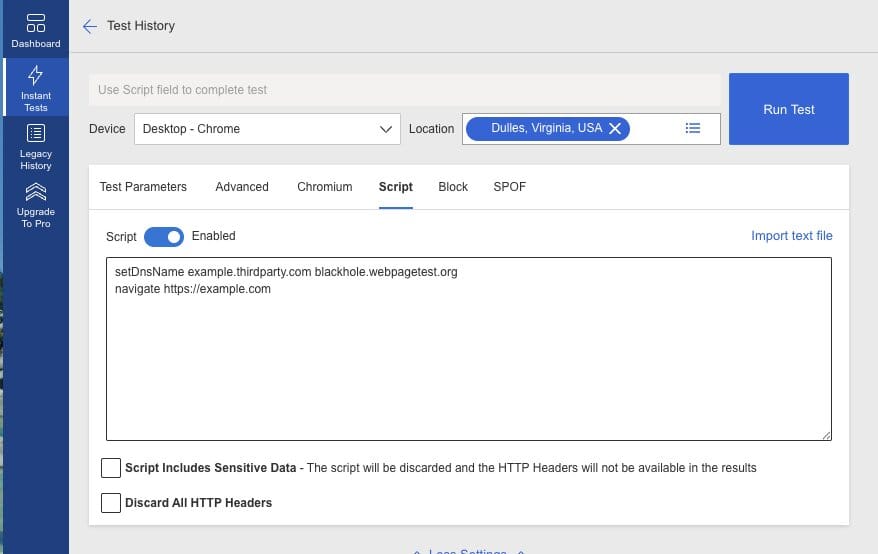 Catchpoint WebPageTest SPOF Test