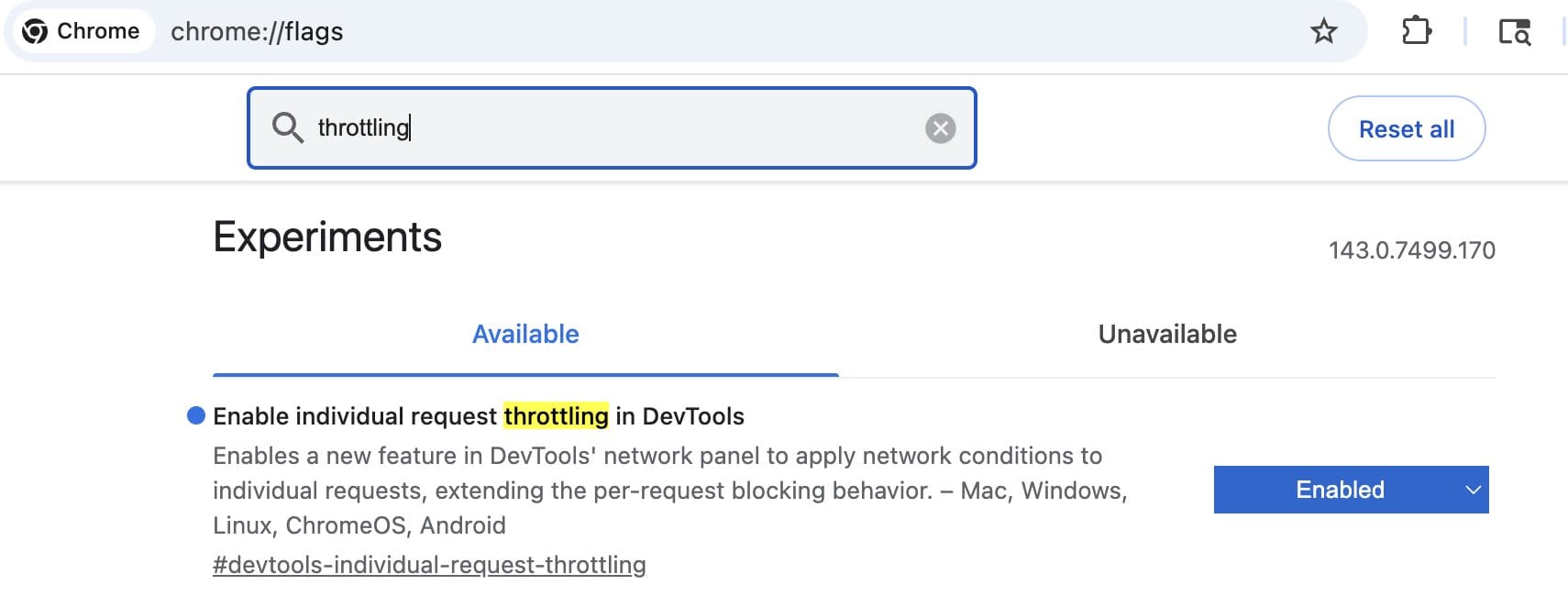 Chrome DevTools Request Throttling Flag