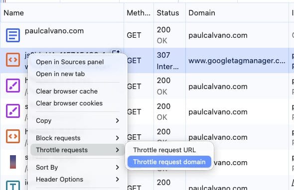 Chrome DevTools Request Throttling