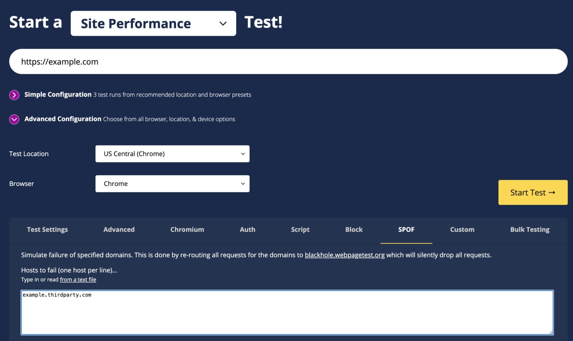 WebPageTest Private Instance SPOF Test