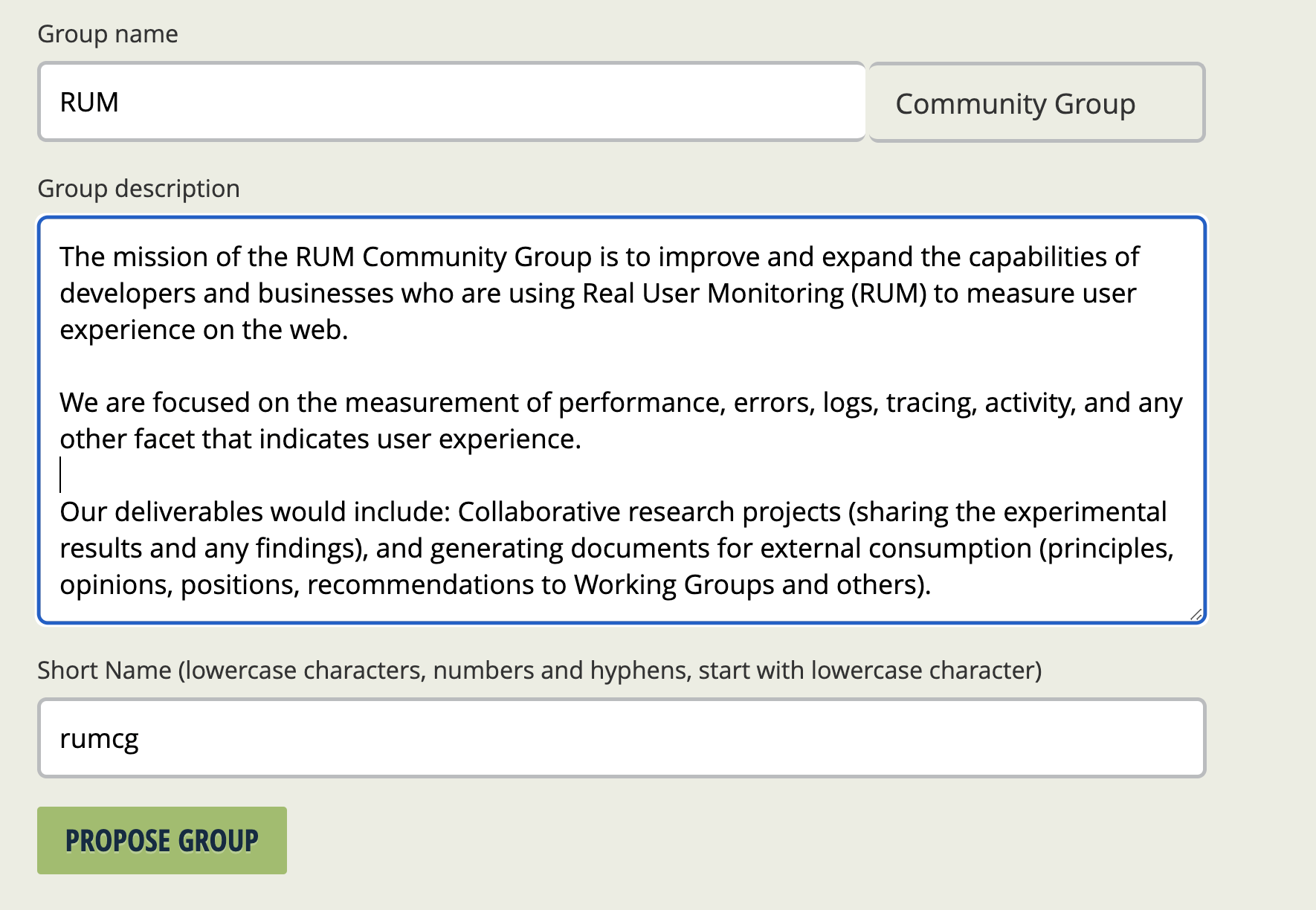 RUMCG proposal announcement before TPAC
