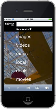 Screenshot of bing's mobile website