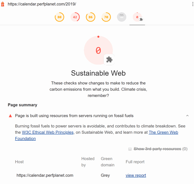Sustainable Web lighthouse score using custom WPT agent