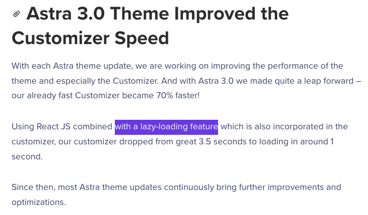 Astra details of its lazy-loading feature